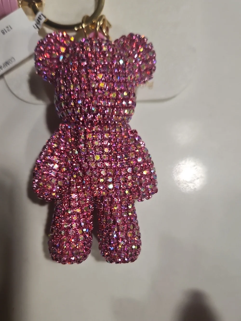 Natasha Pink Rhinestone Bear Keyring with Braided Loop NWT